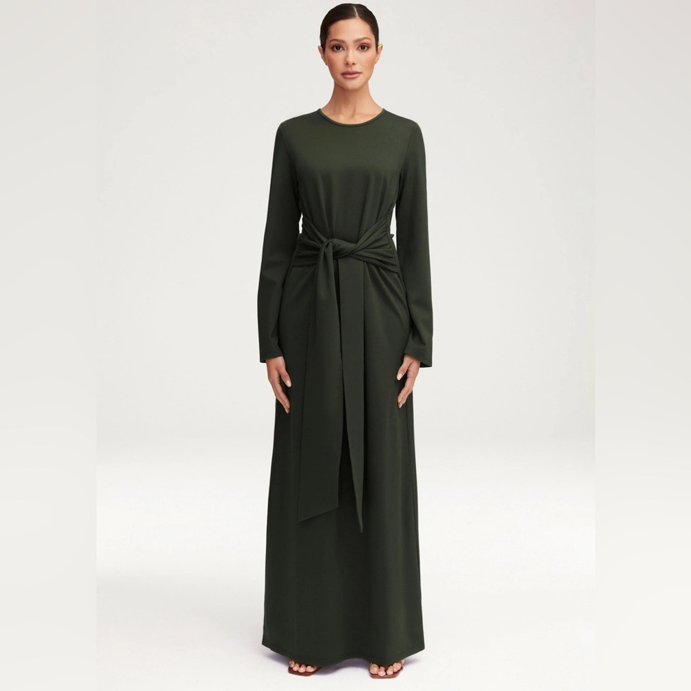 Veiled Collection Jersey Tie Front Maxi Dress- Dark Cactus